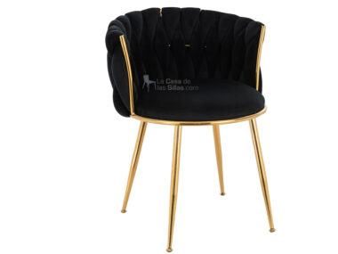 SILLA COMEDOR TRENZADA VELVET GOLD NEGRO